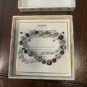 Shivam Women’s Set of 2 Stretch Bracelets Jasper Genuine Gemstone/Brass